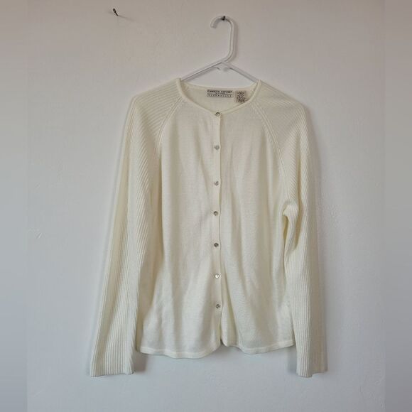 Vintage Carolyn Taylor Cardigan Sweater Cream Soft Knit Preppy Grandma Medium - Picture 6 of 9
